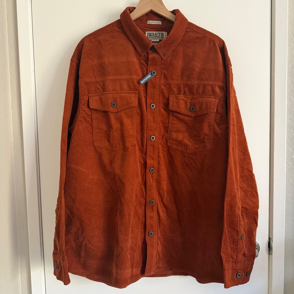 Duluth Trading Co Mens Corduroy Long Sleeve Shirt XL Relaxed Untucked Rust NWT